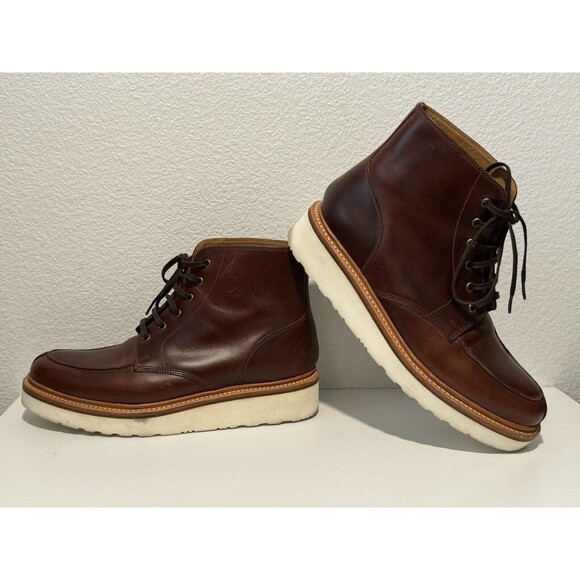 GRENSON ASA Brown Leather Boots Sz 7.5 Derby Lace Up Round Toe XL Extra Light - Picture 9 of 14